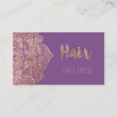 紫色のバラの金ゴールドのbohoの曼荼羅の毛のタイポグラフィ 名刺 (正面)