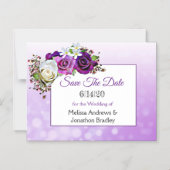 紫色のバラは日付の結婚磁石を保存 マグネット招待状 (正面)