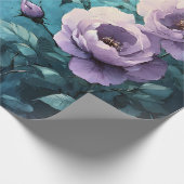 紫色のバラをティール（緑がかった色）デコページ ラッピングペーパー (角)