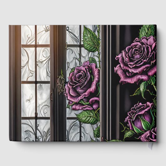 紫色のバラザウィンドウ – ゴシックスタイル結婚ズ ゲストブック (裏面)