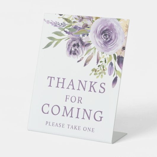 紫色のバラ感謝していフローラシ来ャワー 台座サイン (正面)