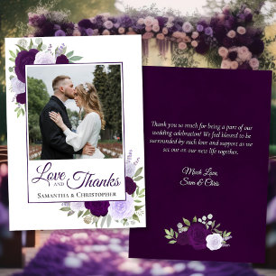 紫色のバラ感謝していLove & with Note Photo 結婚's サンキューカード