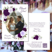 紫色のバラ楕円形の写真QRコードエレガントな結婚式 サンキューカード