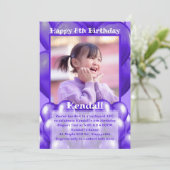 紫色のバルーンの写真バースデーパーティ招待状 招待状 (スタンド正面)