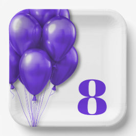 紫色のバルーン子供の誕生日テンプレート ペーパープレート