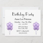 紫色のバルーン招待状 招待状 (正面)