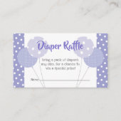 紫色のバルーン赤ちゃんシャワーかわいいおむつラッフル エンクロージャーカード (正面)