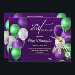 紫色のバルーン21st誕生日の写真 招待状<br><div class="desc">深いの梅の紫素晴らし、白と緑のパーティーのバルーンのボトルを開いたシャンパンと2つのメガネの誕生日の女の子を誇る–21歳の誕生日のパーティーのための素晴らし-詳細と背中の写真。社会的な距離が有効な祝と、まだ誕生日、卒業生、記念日、赤ん坊のシャワー、ブライダルシャワーは名前を付けることができる…おそらく最初に計画していたものではなく、絶望的な時に私たちは必死の手段を求める – 何が特別なイベントを呼ぶか、少なくともおもしろい仮想イベントでそれを認識することができる – 可能性は無限である。-デザイン:WhimsicialArtwork©による™</div>