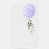 紫色のバルーン、ユーカリ、ベビーシャワーへようこそ アクリルサイン (傾斜)