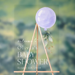 紫色のバルーン、ユーカリ、ベビーシャワーへようこそ アクリルサイン