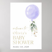 紫色のバルーン、ユーカリ、ベビーシャワーへようこそ ポスター (正面)