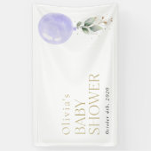 紫色のバルーン、ユーカリ、ベビーシャワーへようこそ 横断幕 (縦)