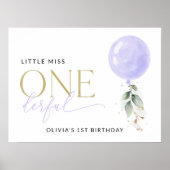 紫色のバルーン、緑、最初の誕生日へようこそ ポスター (正面)