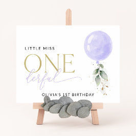 紫色のバルーン、緑、最初の誕生日へようこそ ポスター