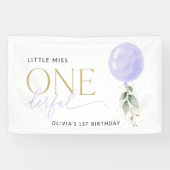 紫色のバルーン、緑、最初の誕生日へようこそ 横断幕 (横)