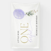 紫色のバルーン、緑、最初の誕生日へようこそ 横断幕 (縦)