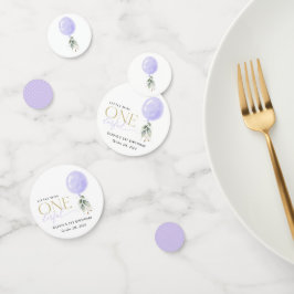 紫色のバルーン、緑、葉、最初の誕生日 コンフェッティ