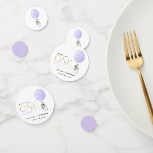 紫色のバルーン、緑、葉、最初の誕生日 コンフェッティ (グループ)