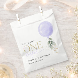 紫色のバルーン、緑、葉、最初の誕生日 フェイバーバッグ