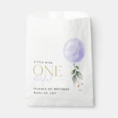 紫色のバルーン、緑、葉、最初の誕生日 フェイバーバッグ (正面)