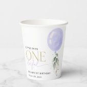 紫色のバルーン、緑、葉、最初の誕生日 紙コップ (裏面)