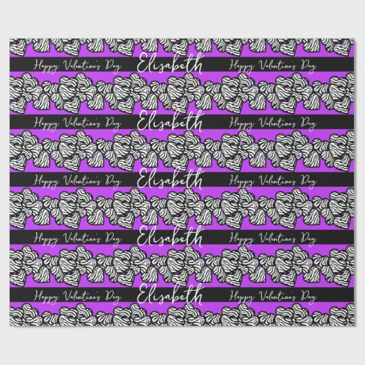 紫色のバレンタインデーZebraハートパターン名を追加 ラッピングペーパー (フラット)