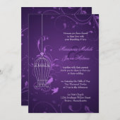 紫色のバードケージウェディング招待RSVP & Info 招待状 (正面/裏面)