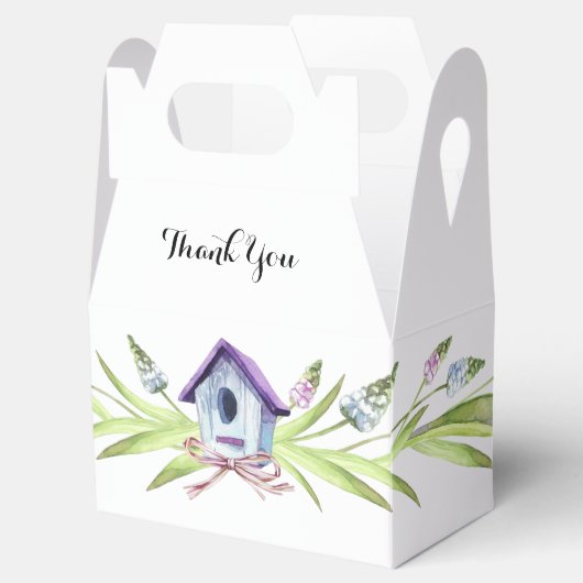 紫色のバードハウスラベンダーの茎ベビーシャワー フェイバーボックス (オープン)