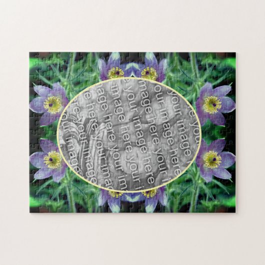 紫色のパスクの花が自分の写真を作成 ジグソーパズル (横)