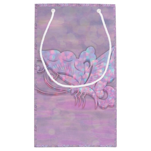 紫色のパステル調のきらびやかな蝶 スモールペーパーバッグ (裏面)