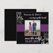 紫色のパターンの写真の日付を保存 セーブザデート (正面/裏面)