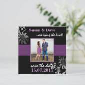 紫色のパターンの写真の日付を保存 セーブザデート (スタンド正面)