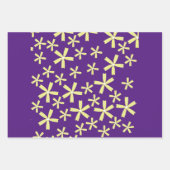 紫色のパターンの黄色い花 ラッピングペーパーシート (正面3)