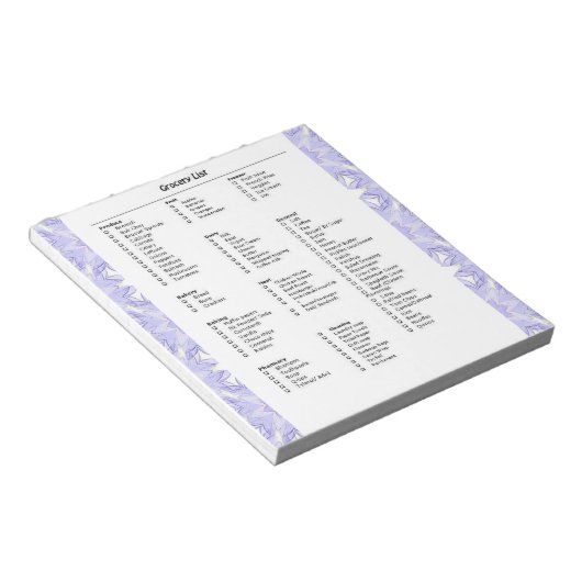 紫色のパターン付き食料品リストのリマインダー ノートパッド (アングル)