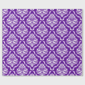紫色のパッカーグラウンド上のホワイトダマスクパターン ラッピングペーパー (フラット)