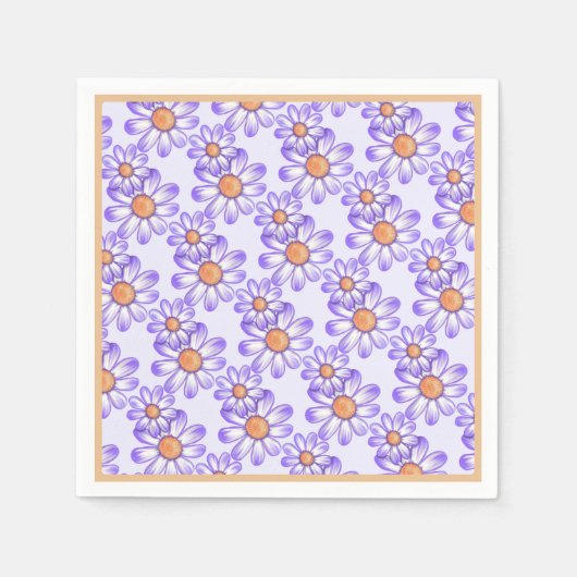紫色のパラダイスデイジー/蝶 スタンダードカクテルナプキン (正面)