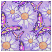 紫色のパラダイスデイジー/蝶 ファブリック (クローズアップ)