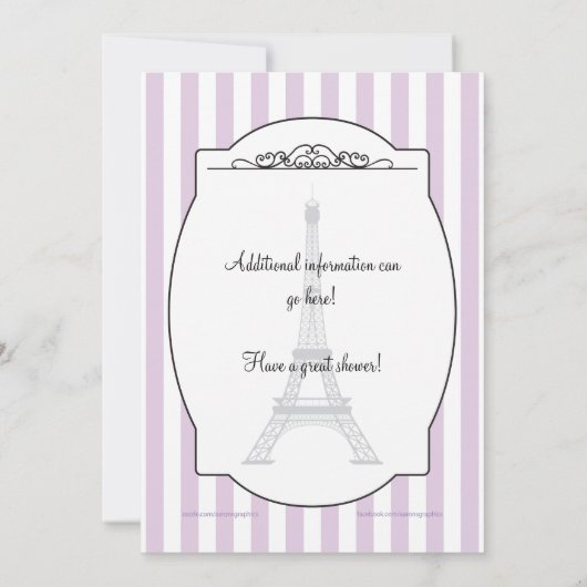 紫色のパリのブライダルシャワーの招待状 招待状 (裏面)