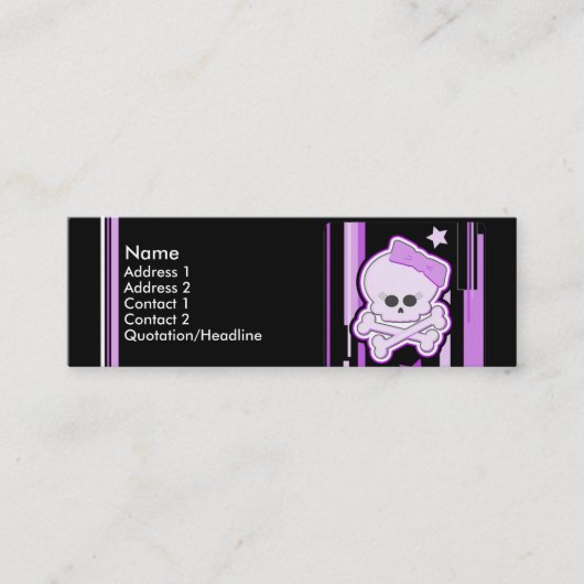 紫色のパンクのスカルのプロフィールカード スキニー名刺 (正面)
