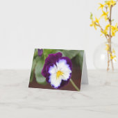 紫色のパンジーのメッセージカード、中ブランク カード (黄色い花)