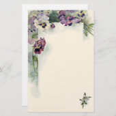 紫色のパンジーのヴィンテージの文房具 便箋 (正面/裏面)