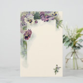 紫色のパンジーのヴィンテージの文房具 便箋 (スタンド正面)