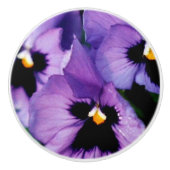 紫色のパンジーの引出しのノブ セラミックノブ (正面)
