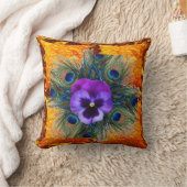 紫色のパンジーの緑の孔雀の金ゴールドの芸術 クッション (ブランケット)