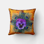 紫色のパンジーの緑の孔雀の金ゴールドの芸術 クッション (裏面)