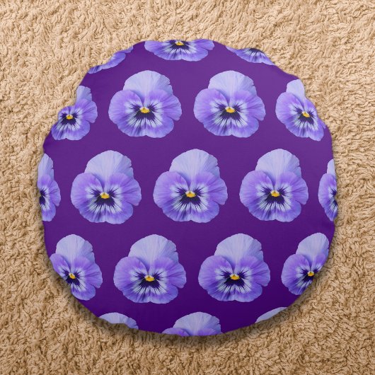 紫色のパンジーの花の継ぎ目のないパターン ラウンドクッション
