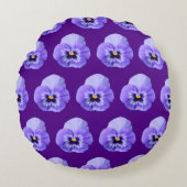 紫色のパンジーの花の継ぎ目のないパターン ラウンドクッション (正面)