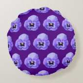 紫色のパンジーの花の継ぎ目のないパターン ラウンドクッション (裏面)