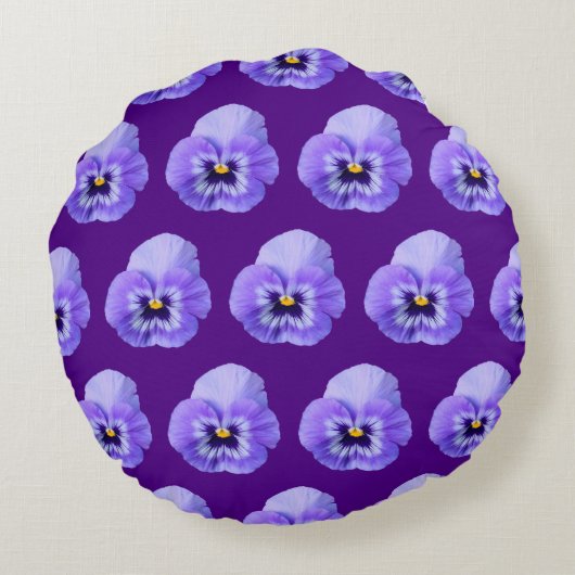 紫色のパンジーの花の継ぎ目のないパターン ラウンドクッション (裏面)
