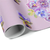 紫色のパンジーの花フローラ水彩ラッピング ラッピングペーパー (ロールコーナー)
